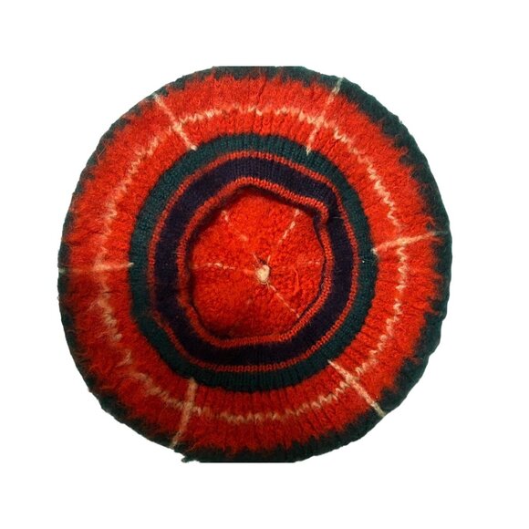 Vintage Felted Wool Beret Hat Multi Boho Artsy 10” Hand-knit Retro Cottagecore - Picture 4 of 5